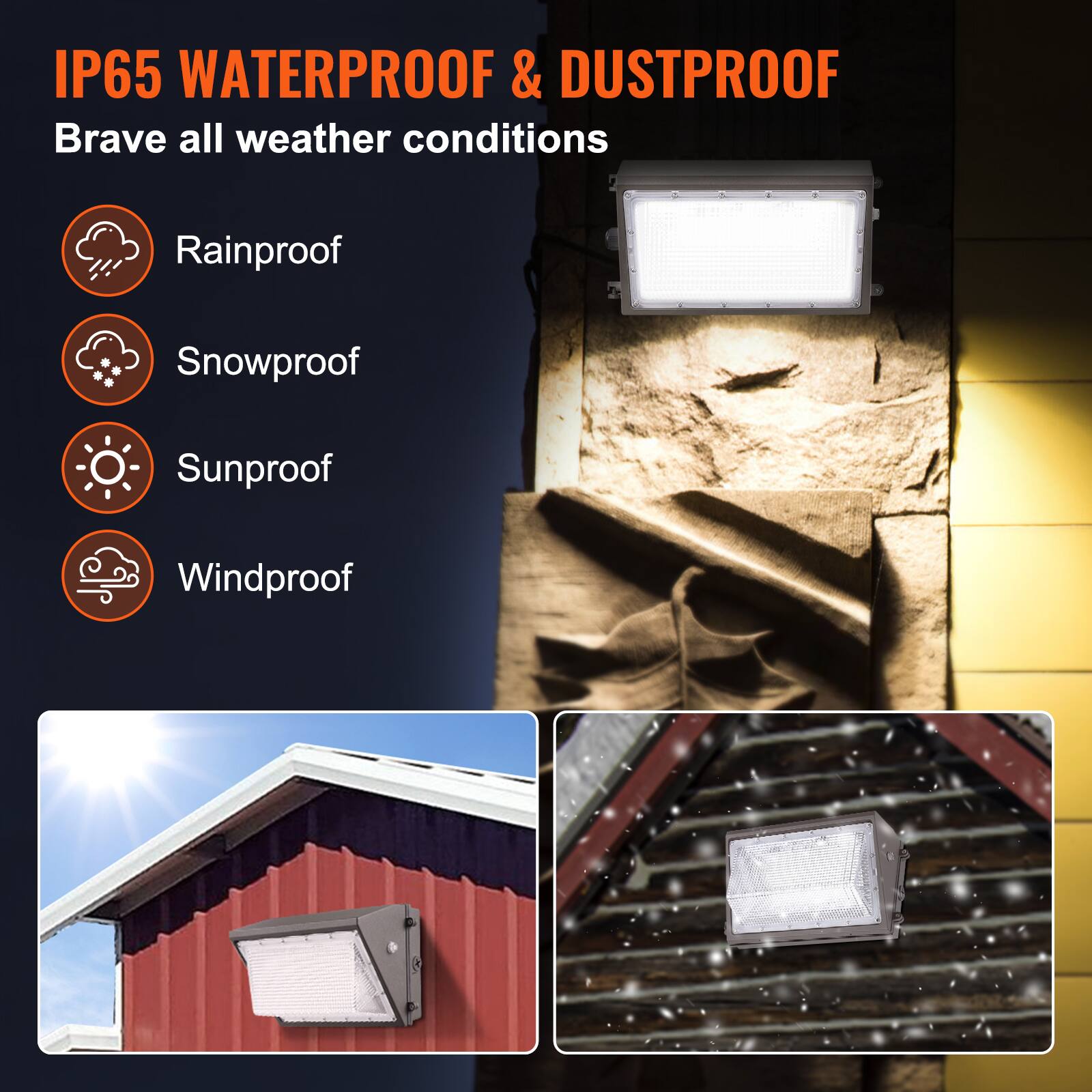 IP65 WATERPROOF & DUSTPROOF  
Brave all weather conditions  

- Rainproof  
- Snowproof  
- Sunproof  
- Windproof