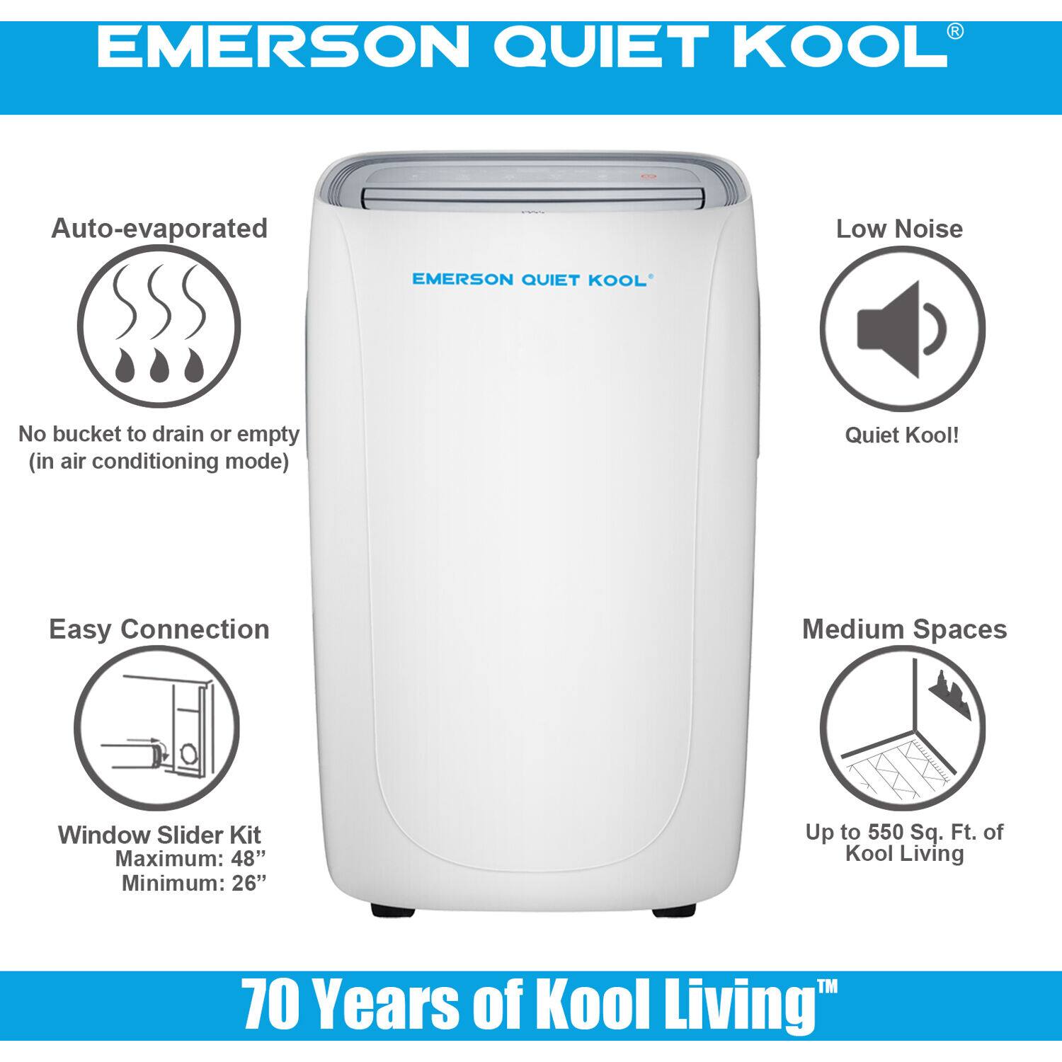 Alt View 12. Emerson Quiet Kool - 550 Sq. Ft. 14,000 BUT Portable Air Conditioner - White.