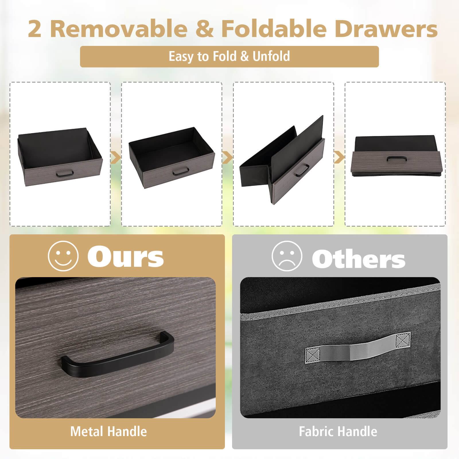 2 Removable & Foldable Drawers Easy to Fold & Unfold Ours Others Metal Handle Fabric Handle
