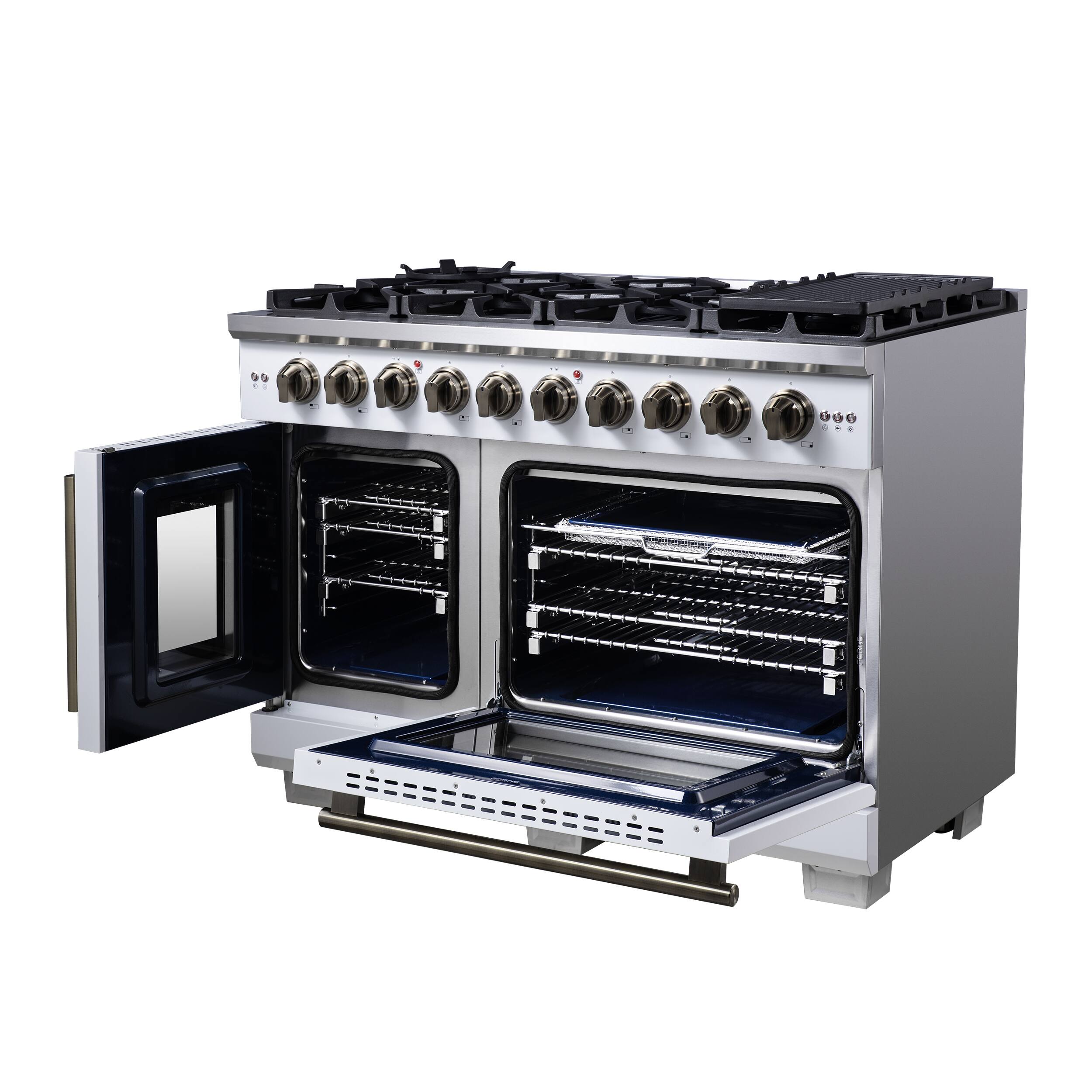 Alt View 8. Forno Appliances - Capriasca 6.58 Cu. Ft. Freestanding Double Oven Gas Convection Range with French Doors and Rotisserie Air Fryer - White.