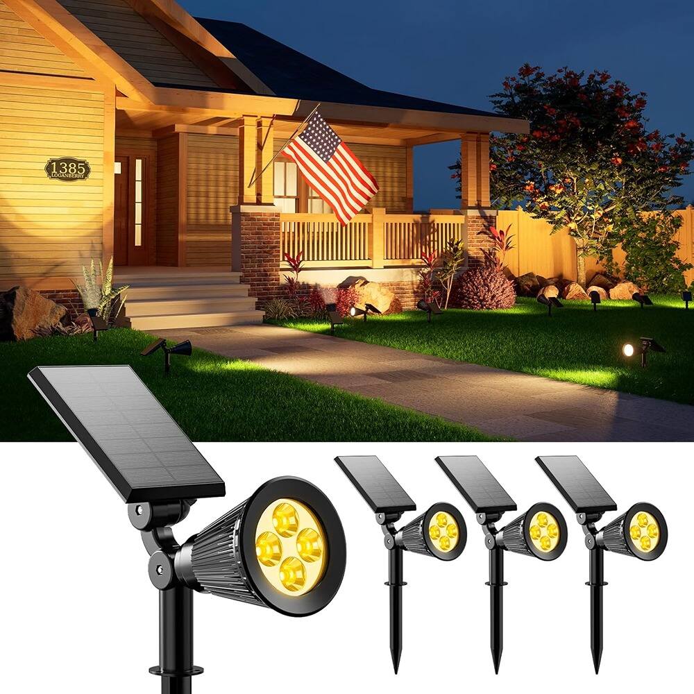 MOSZAR LLC - LED Outside Landscape Flood Lights 4 Pack Solar Outdoor Waterproof - Warm