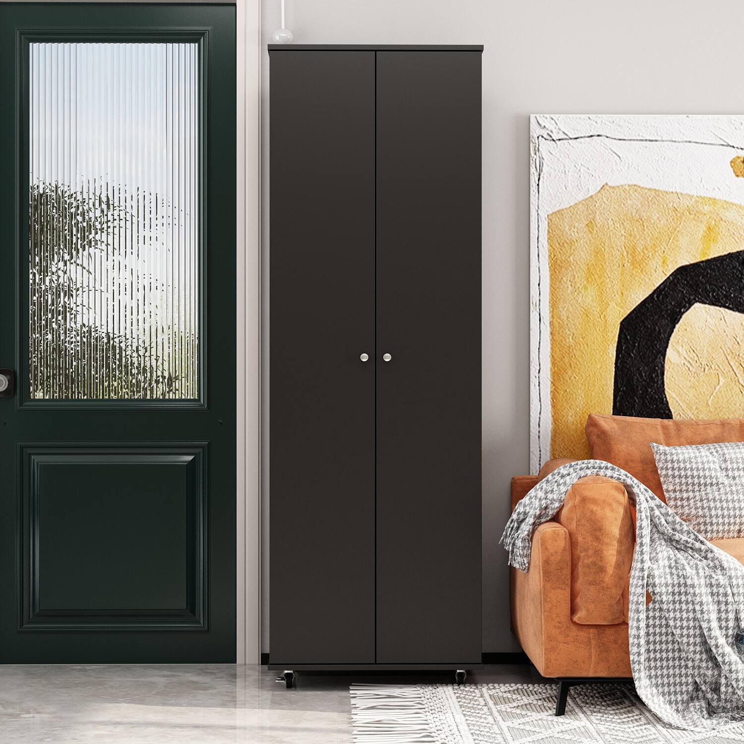 Angle. FUFU & GAGA - Large Capacity Rolling Shoe Cabinet with 360° Swivel Wheels – Durable Family Storage Organizer - Black.