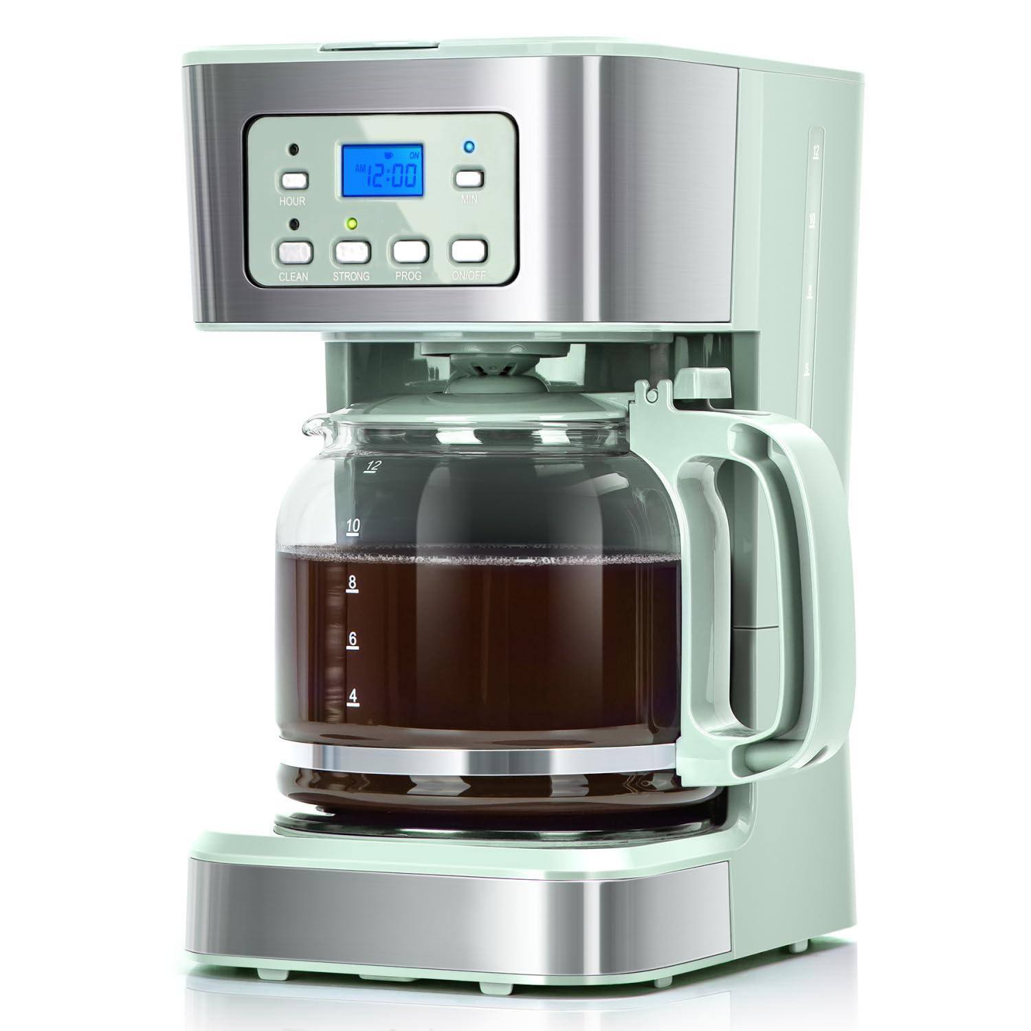 Dapper Styles - 12-cup Coffee Maker Regular & Strong Brew Drip Machine For Home And Office Glass Carafe Pause Serve Auto Sh - Green