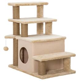 Pawhut - Height 3 Step/4 Step Cat Stairs w/ Jute Cat Scratching Post, Cat Condo, Toy Ball, for Bed, Sofa - Beige