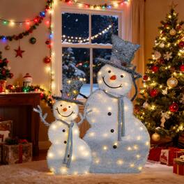 Winado - 2 PCS Lighted Christmas Snowman 2D with Top Hat for Christmas Holiday Decoration - White