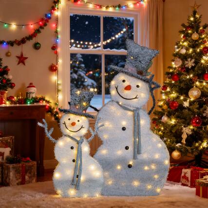Front. Winado - 2PCS Christmas Snowman with Top Hat 47in, Lights Pre-lit 2D for Xmas Indoor OutdoorYard Holiday Party Decorations - White.