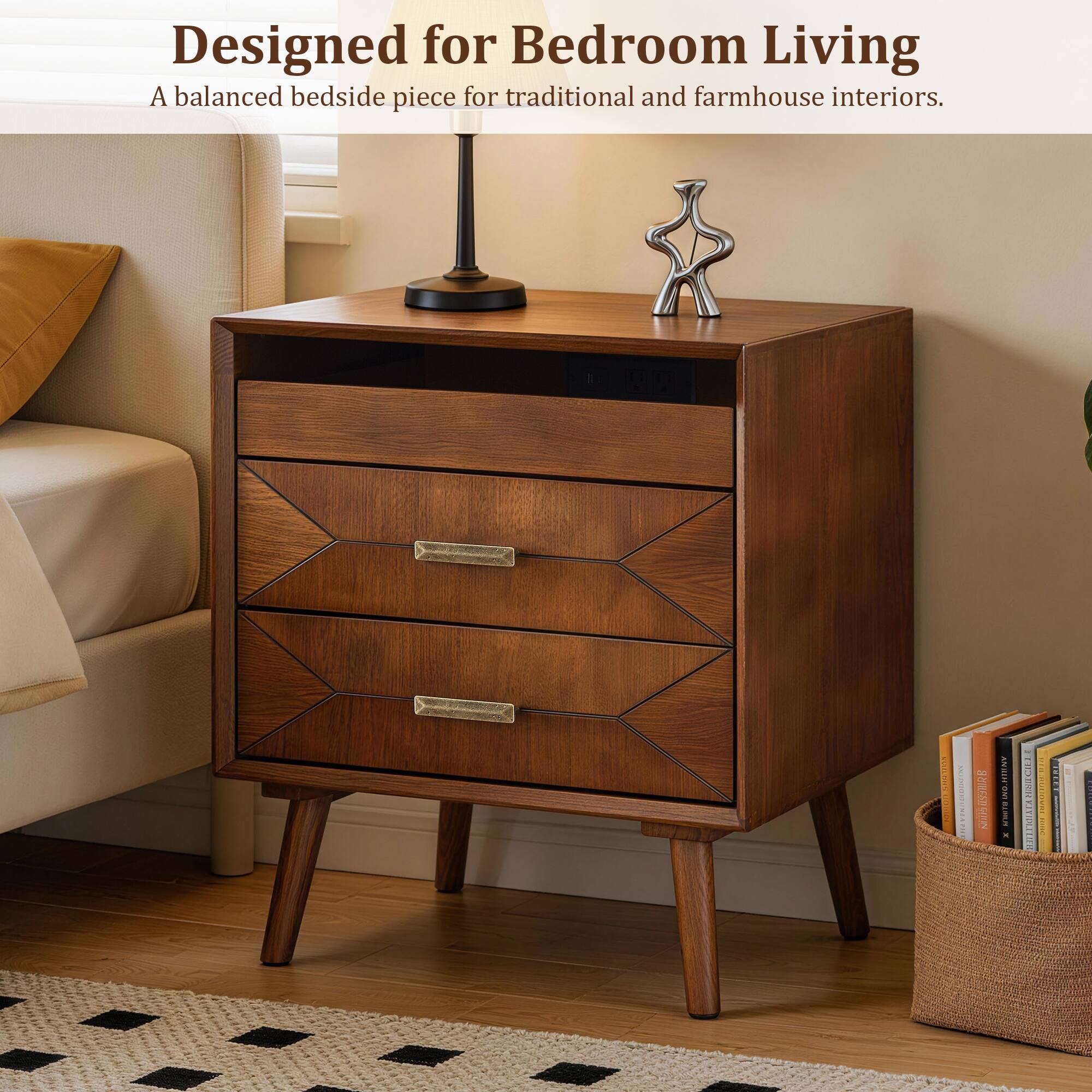 Designed for Bedroom Living  
A balanced bedside piece for traditional and farmhouse interiors.