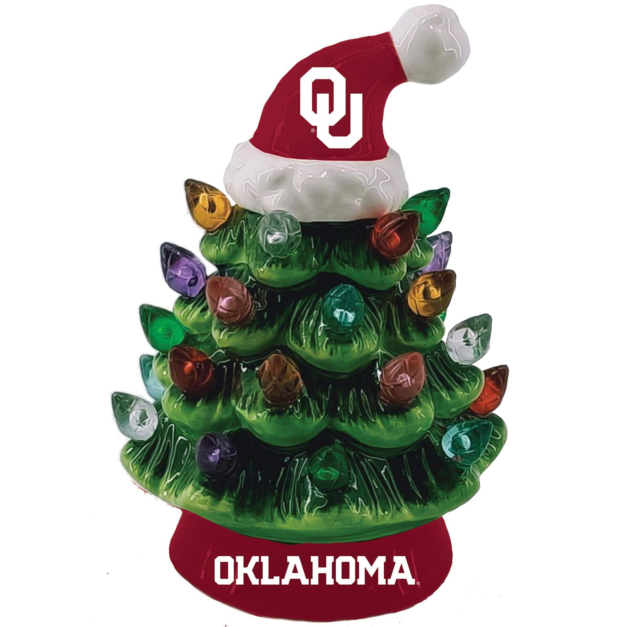 Front. Evergreen Enterprises - Oklahoma Sooners 8" Light Up Ceramic LED Christmas Tree - Multicolor.