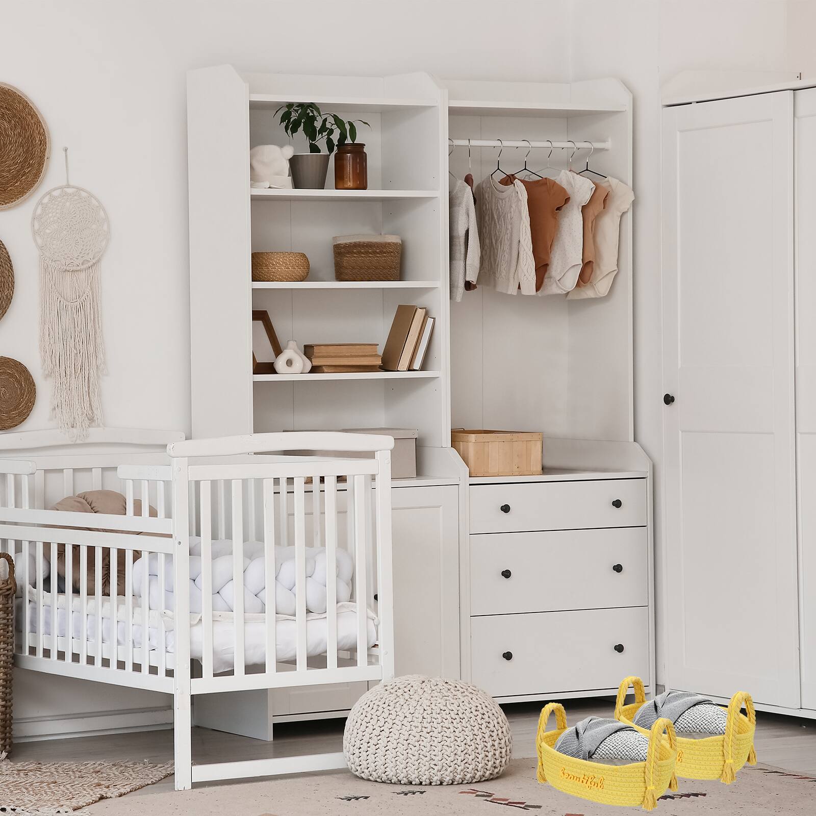 Alt View 5. Unique Bargains - Rectangular Rope Basket, 14.6x7.9x7.1inch Small Woven Basket with Handles for Shelf Storage Home Decor Gift Chest - Pink.