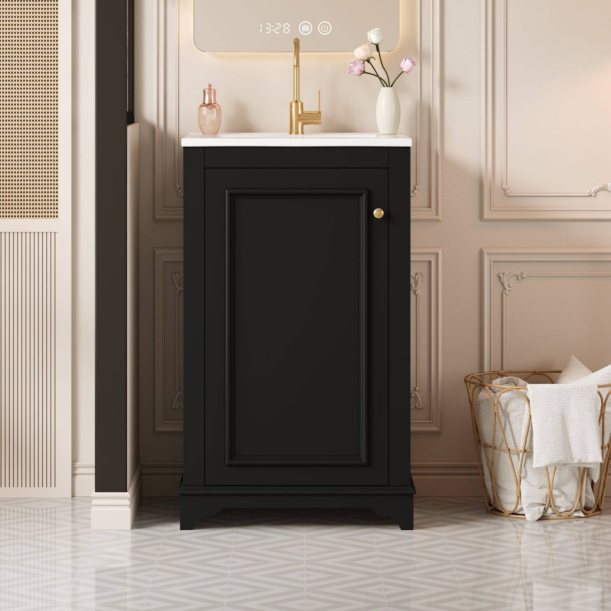 Alt View 1. Boyel Living - 20 Inch Bathroom Vanity with Ceramic Sink Solid Wood Frame Black - Black.