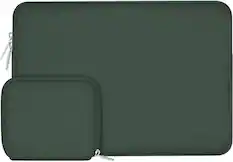 Front. mosiso - 13 inch Neoprene Laptop Sleeve with Small Accessory Pouch - Midnight Green.