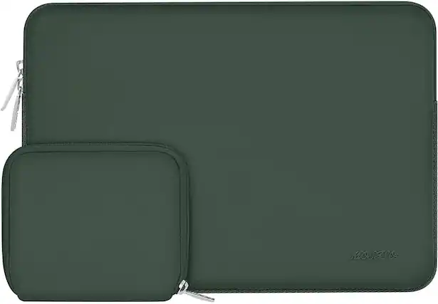 Front. mosiso - 13 inch Neoprene Laptop Sleeve with Small Accessory Pouch - Midnight Green.