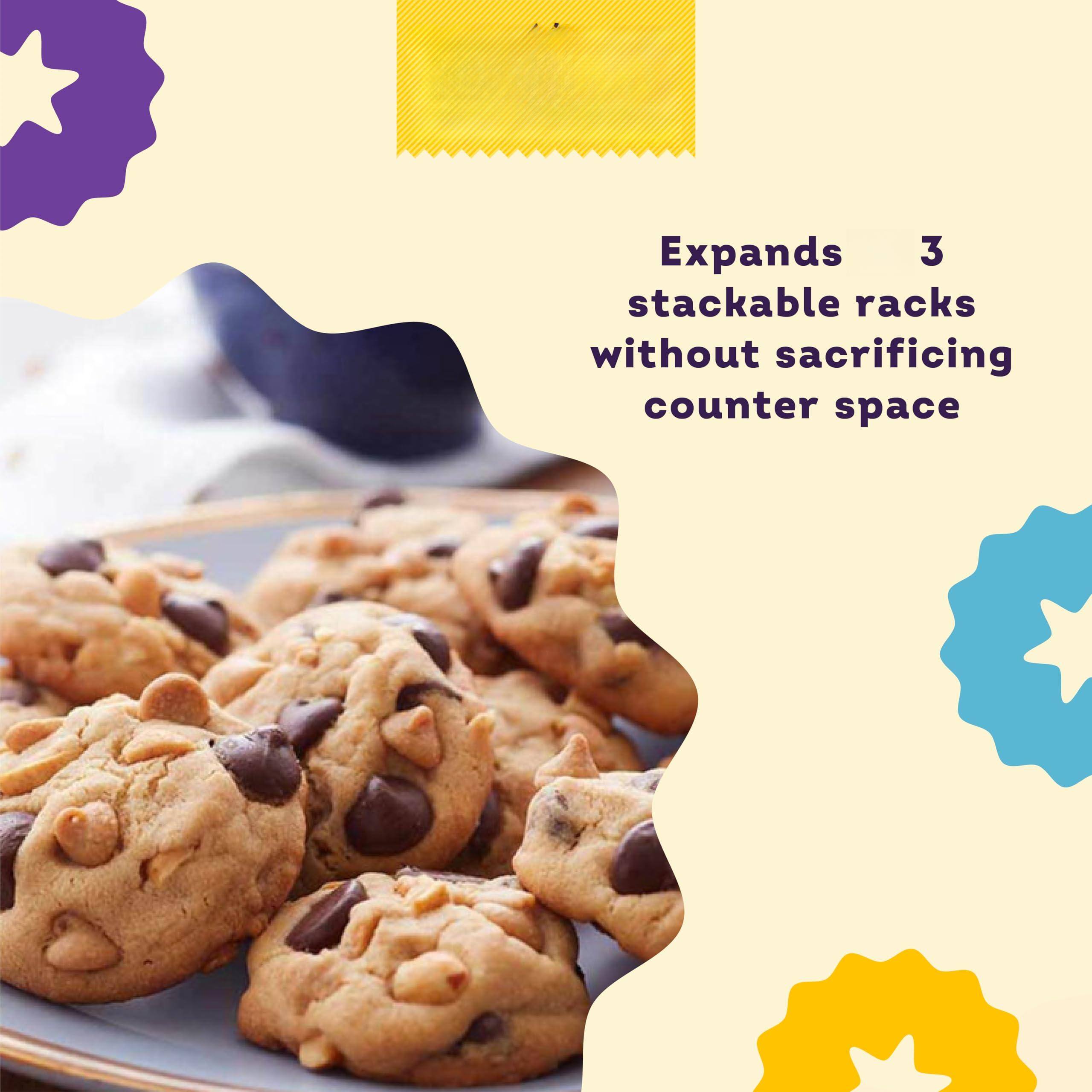 Expands 3 stackable racks without sacrificing counter space