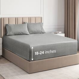 CGK Linens - Extra Deep Pocket 4 Piece Sheet Set - Soft Bed Sheets, Fits 18"-24" Mattresses - Queen - Heathered Grey