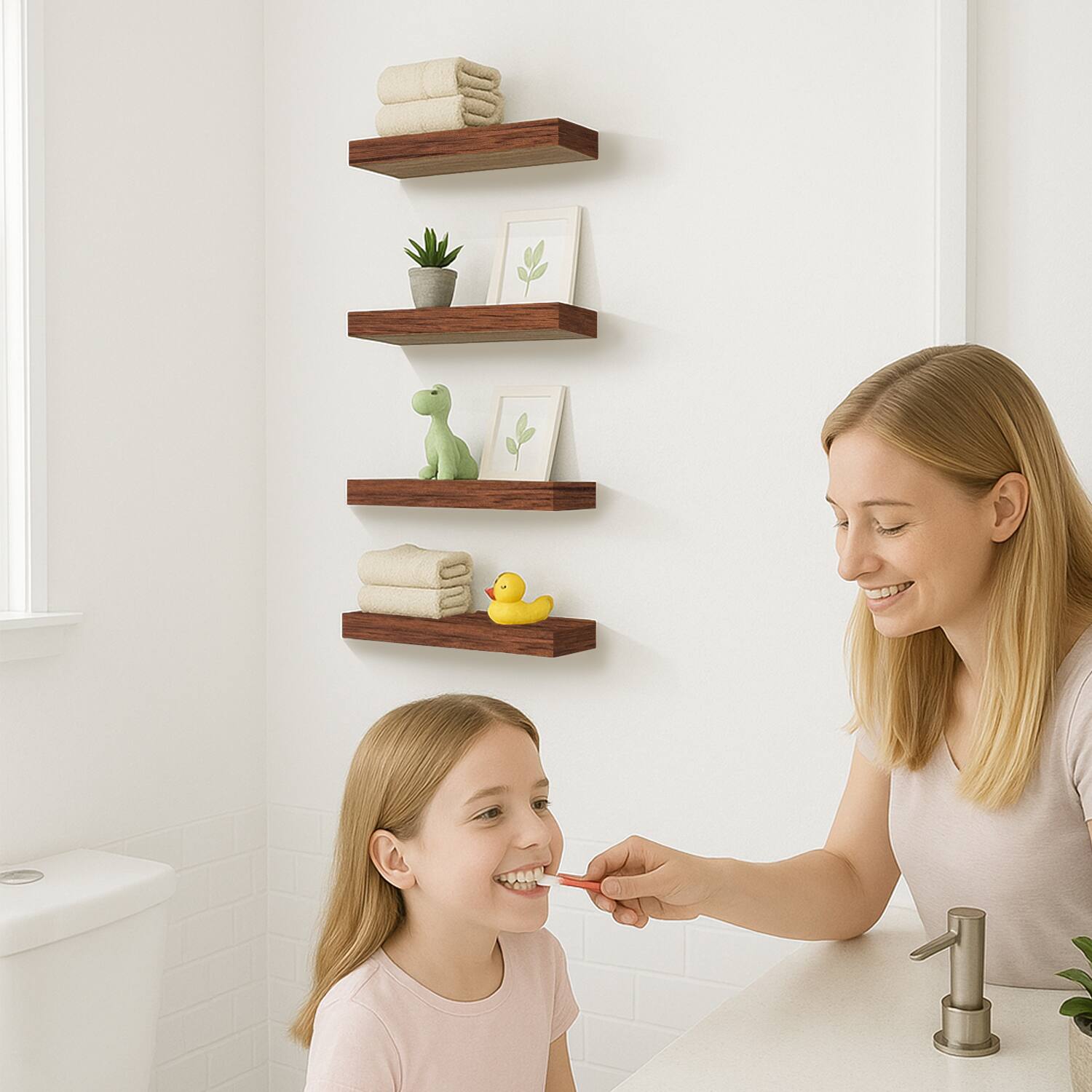 Alt View 5. BOMEDA - Wall Mounted Wooden Floating Shelves, Bathroom Shelves for Bedroom, Living Room, Room Storage Shelf, 12x7x1.5 in, 4 Pack - Walnut-like.
