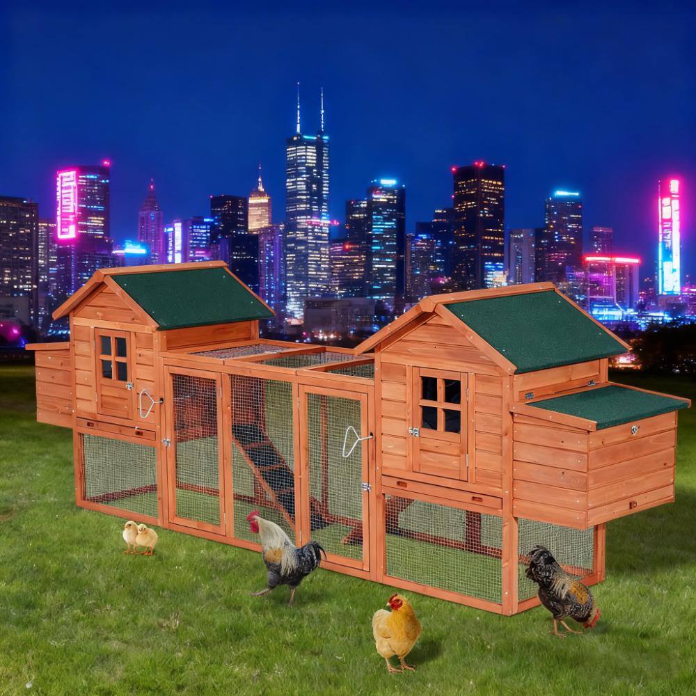 Left. TinyHomie - 124  Dual Wooden Chicken Coop Rabbit Hutch Hen Poultry Cage Backyard.