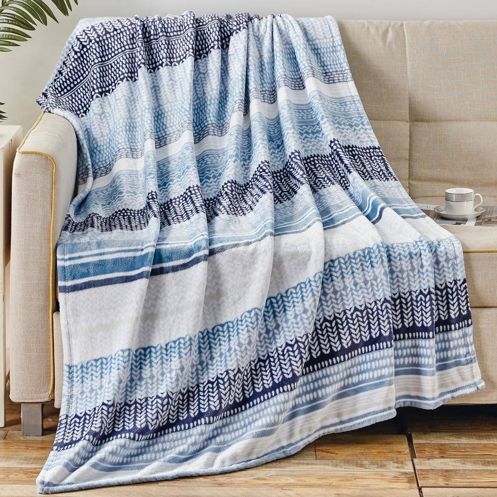 Alt View 2. Noble House - Anissa Micro Plush Decorative All Season Throw Blanket 50" x 70" Blue by Plazatex - Multi  blue.