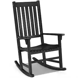 Costway - Wooden Rocking Chair Porch Rocker High Back Garden Seat For Indoor Outdoor - Black