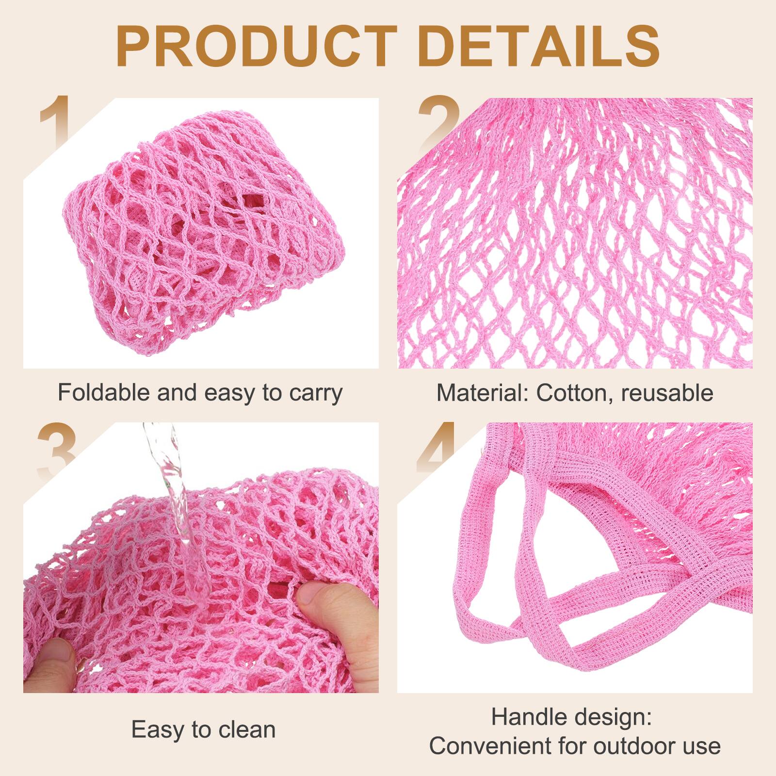 PRODUCT DETAILS

1. Foldable and easy to carry
2. Material: Cotton, reusable
3. Easy to clean
4. Handle design: Convenient for outdoor use