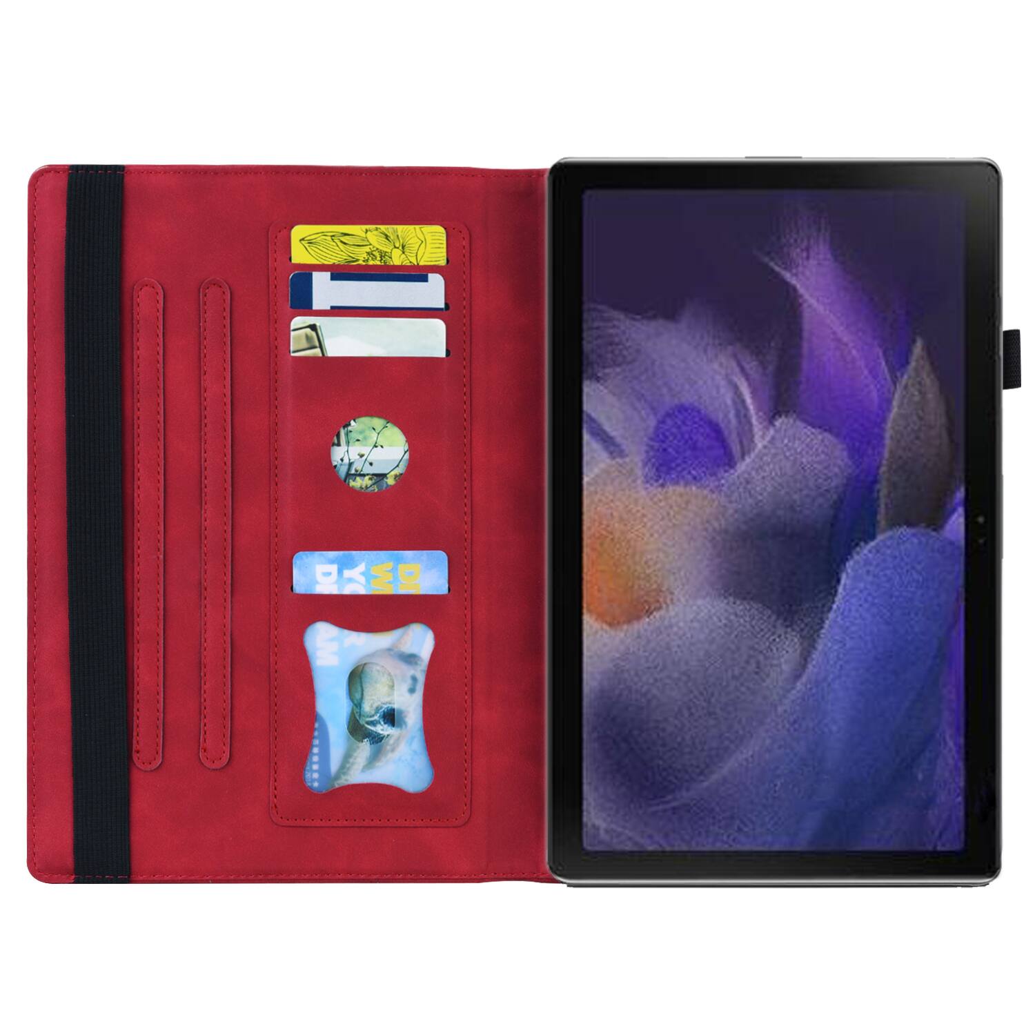 Back. Dteck - for Samsung Galaxy Tab A1+/A9+ 11 inch Case, PU Leather Folio Stand Cover with Credit Card Slots - Red.