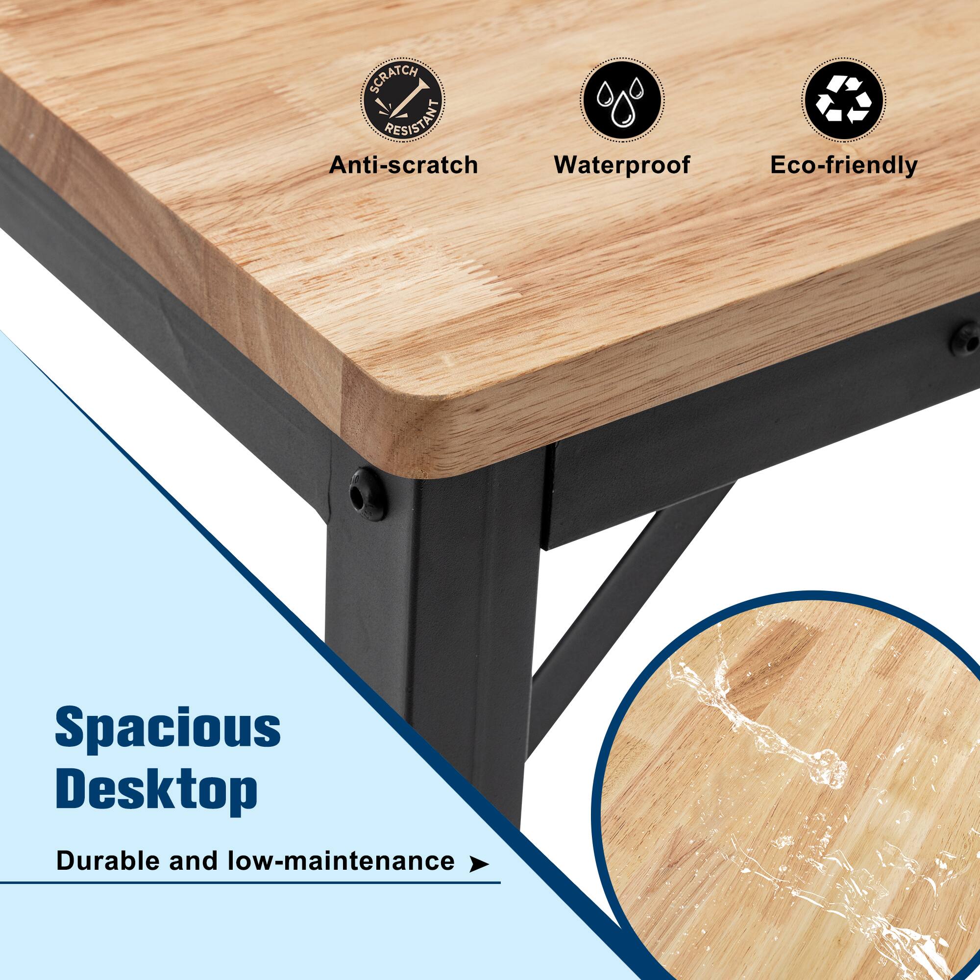 The corrected text is:

- Anti-scratch
- Waterproof
- Eco-friendly
- Spacious Desktop
- Durable and low-maintenance