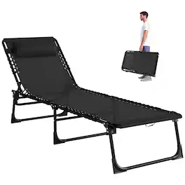 Outsunny - Folding Chaise Lounge Chair, Patio Sun Tanning Chair, Outdoor Chaise Lounger with 4-Position Reclining Back - Black