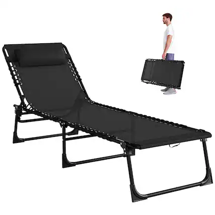 Front. Outsunny - Folding Chaise Lounge Chair, Patio Sun Tanning Chair, Outdoor Chaise Lounger with 4-Position Reclining Back - Black.