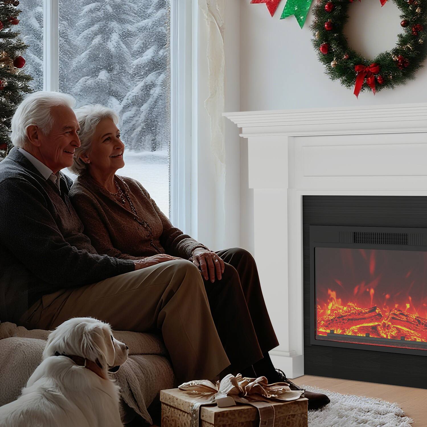 Alt View 5. Fehokinch - 55" White Electric Fireplace Mantel with Realistic 3D Flames, Remote Control & 1500W Heater - White.