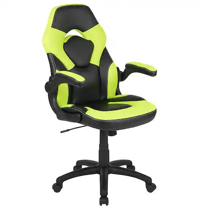 Front. Flash Furniture - X10 Gaming Chair, Racing Style Ergonomic Office Chair, Height Adjustable Swivel Computer Chair with Flip-Up Arms, Neon G - Green.