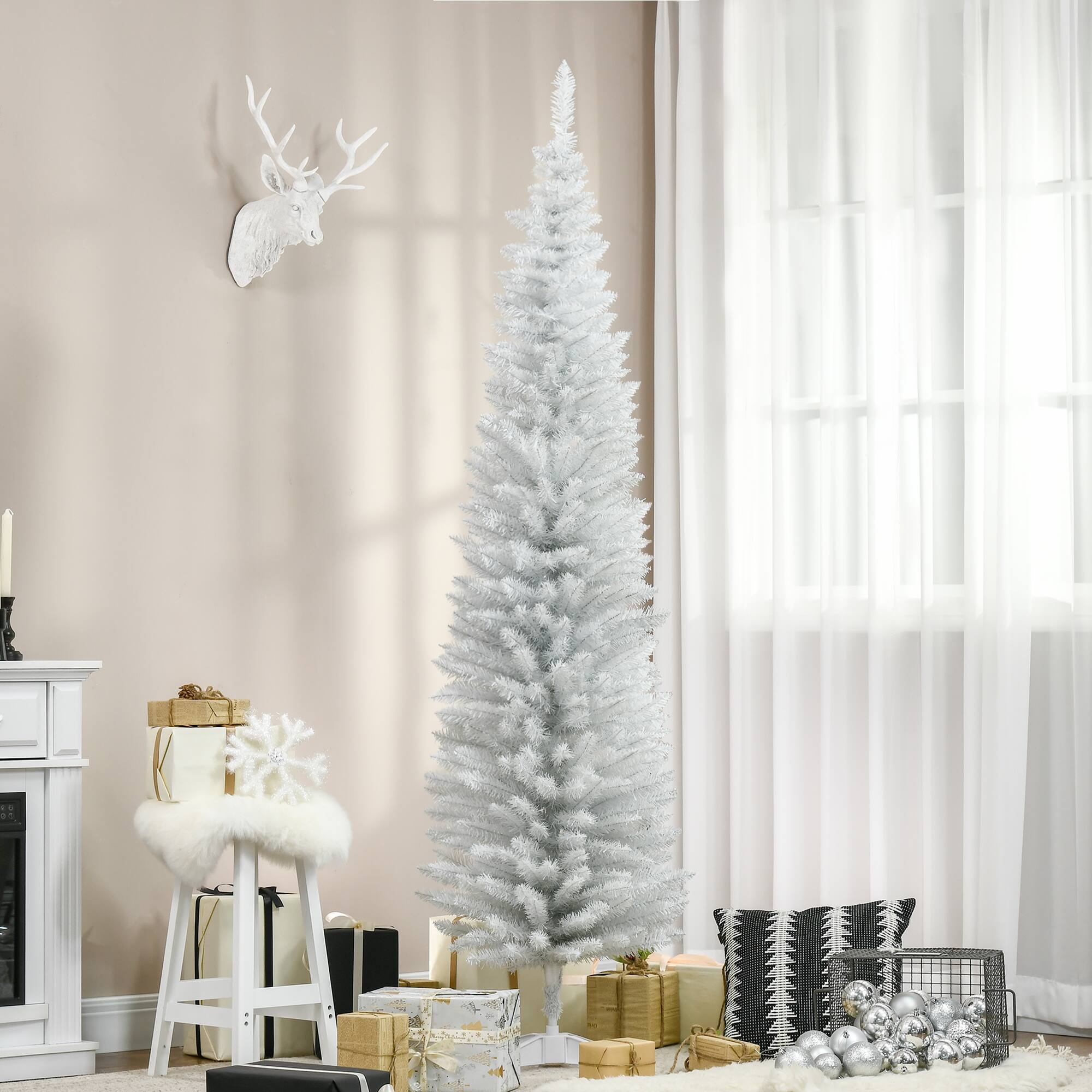 Alt View 1. Homcom - Unlit Pencil Artificial Christmas Tree with Realistic Branches and 499 Tips - white.
