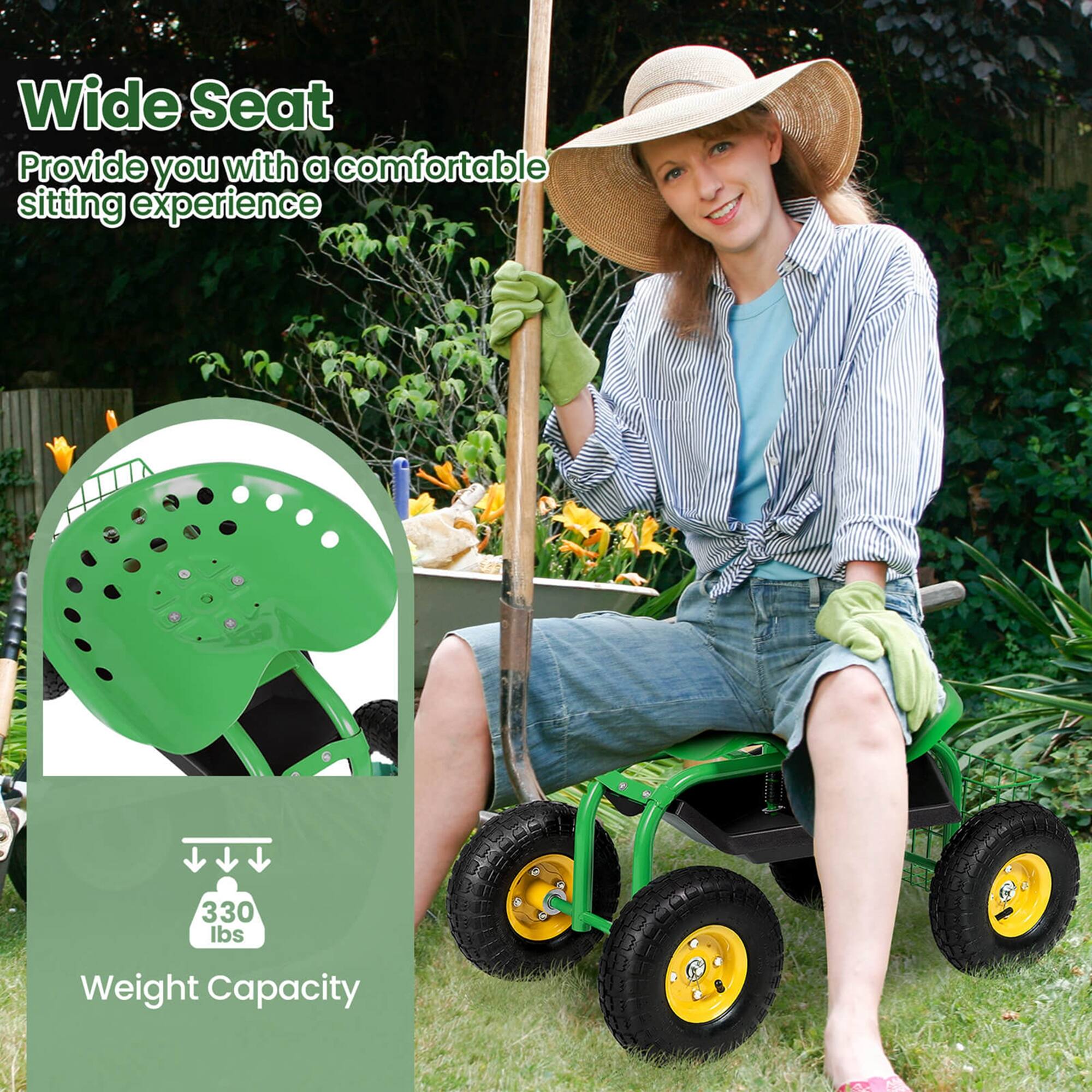 Wide Seat  
Provide you with a comfortable sitting experience  

330 lbs Weight Capacity
