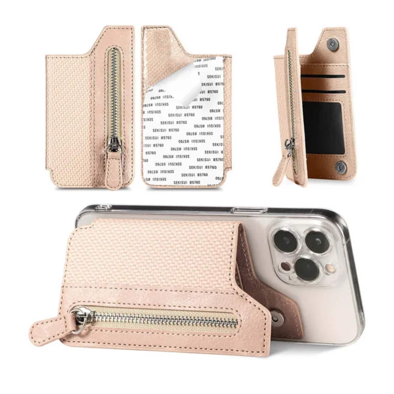 Stock Preferred - Slim Magnetic Snap-Kick Wallet Stick-On Phone Card Holder - Khaki