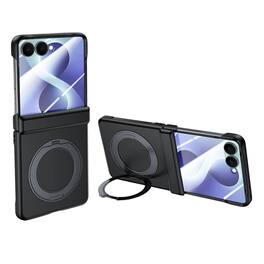 Dteck - Rugged Magnetic Case For Samsung Galaxy Z Flip8 Built-in Screen Protector,Ring Stand Hinge Protection Cover - Black(Clear Film)