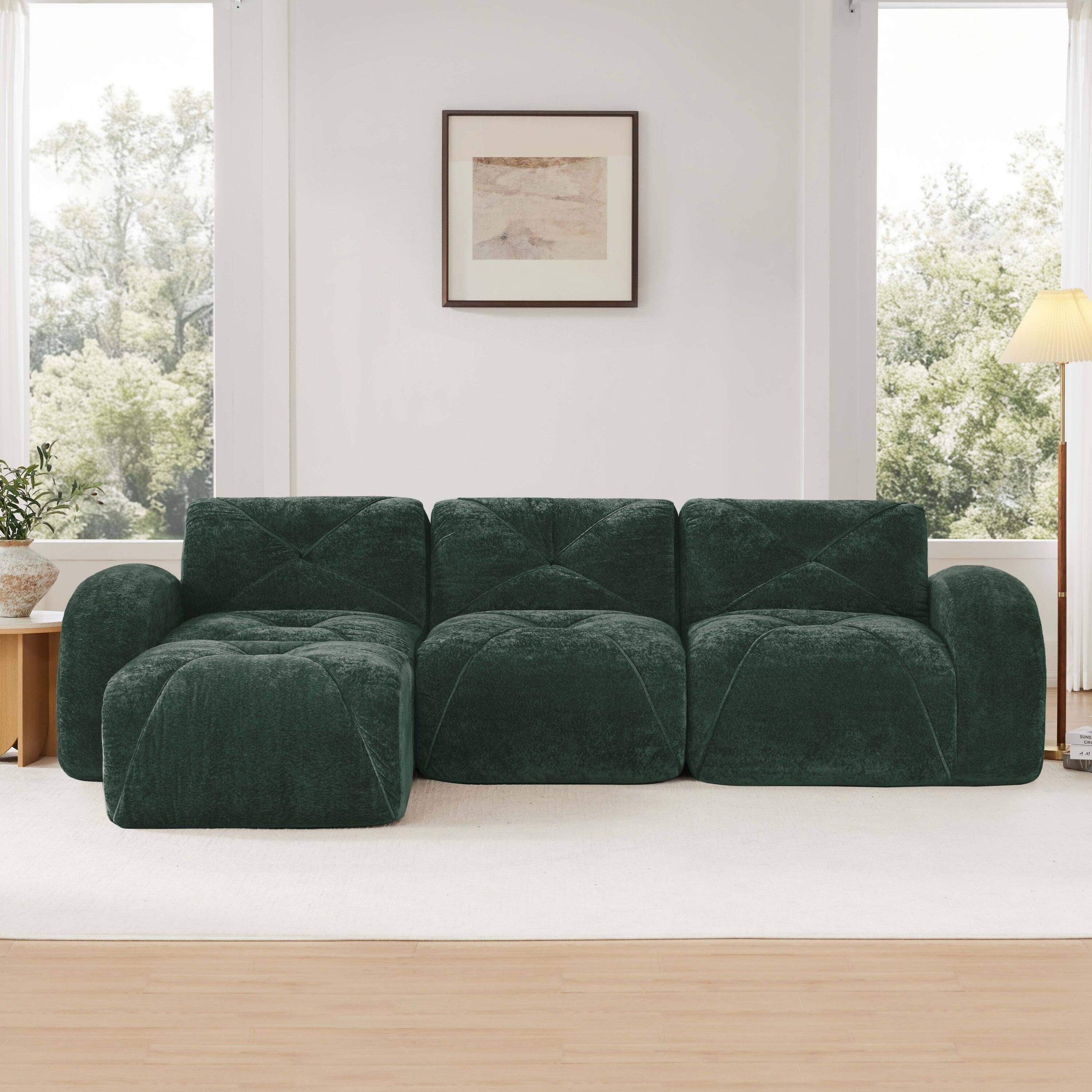 Alt View 3. Boyel Living - L Shaped Velvet Tufted Sofa Movable Ottoman 32D High Density Sponge Ergonomic Anti Slip No Assembly Living Room Green - Green.