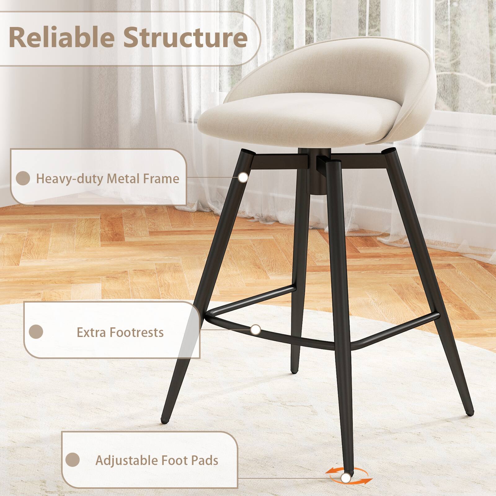 Reliable Structure

- Heavy-duty Metal Frame
- Extra Footrests
- Adjustable Foot Pads