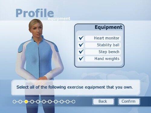 Profile equipment

Equipment

- Heart monitor
- Stability ball
- Step bench
- Hand weights

Select all of the following exercise equipment that you own.

Back Confirm