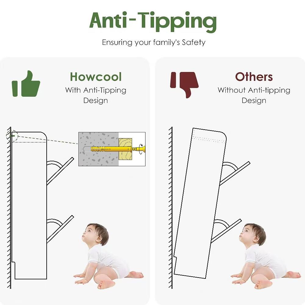 Anti-Tipping  
Ensuring your family's Safety

Howcool  
With Anti-Tipping Design

Others  
Without Anti-tipping Design