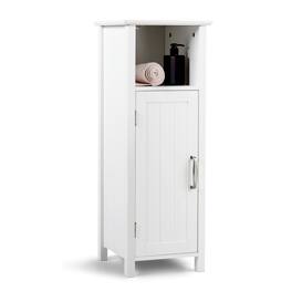 Gymax - Bathroom Floor Storage Cabinet Free Standing w/ Single Door Adjustable Shelf - White