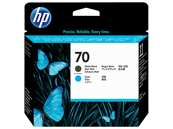 HP - 70 Matte Black and Cyan DesignJet Printhead, C9404A