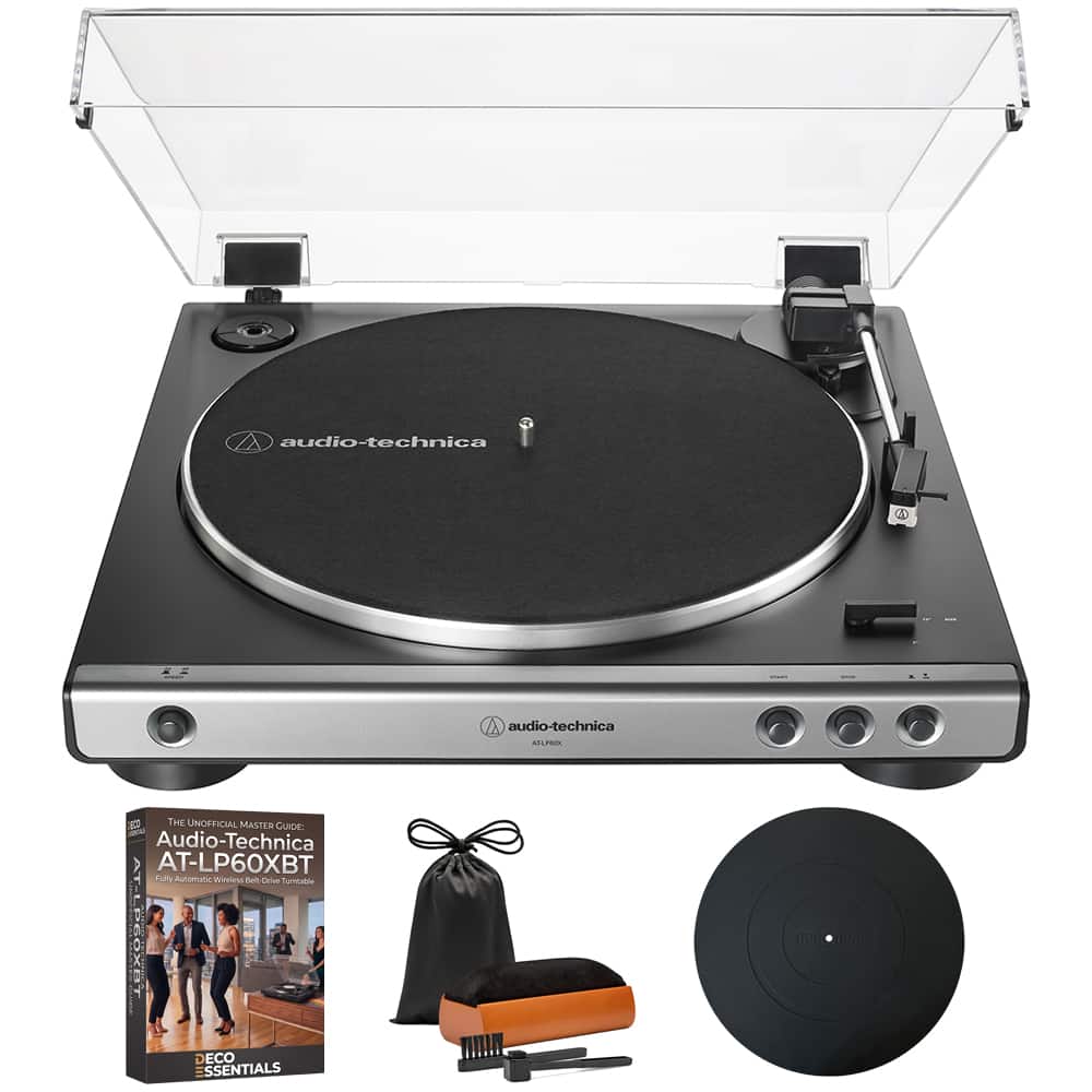 Audio-Technica - AT-LP60X-GM Fully Automatic Belt-Drive Turntable with Deco Gear Master Guide - Black/Gunmetal