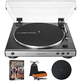 Audio-Technica - AT-LP60X-GM Fully Automatic Belt-Drive Turntable with Deco Gear Master Guide - Black/Gunmetal