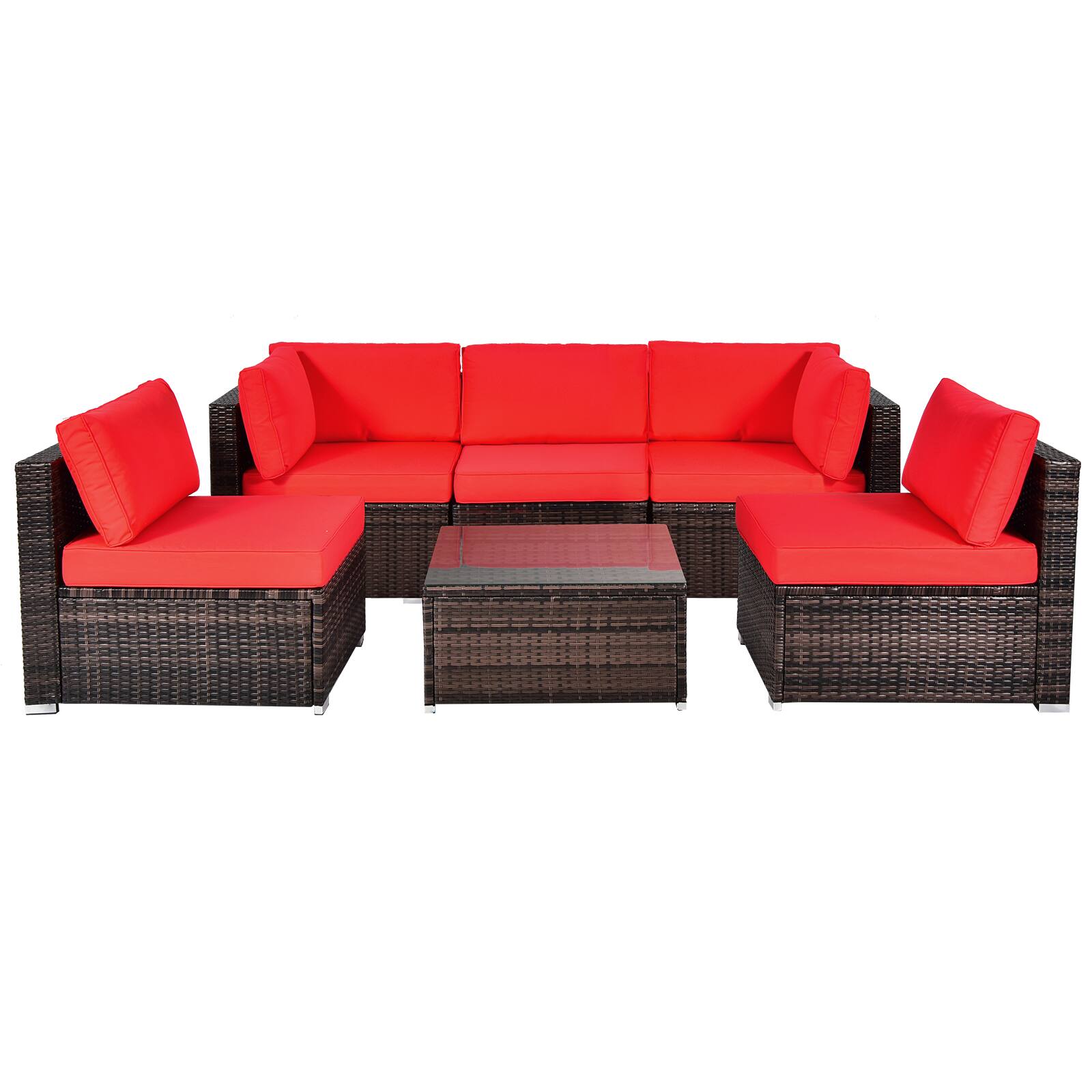 Alt View 1. Gymax - Gymax 6PCS Rattan Outdoor Sectional Sofa Set Patio Furniture Set w/ Red Cushions - Red.