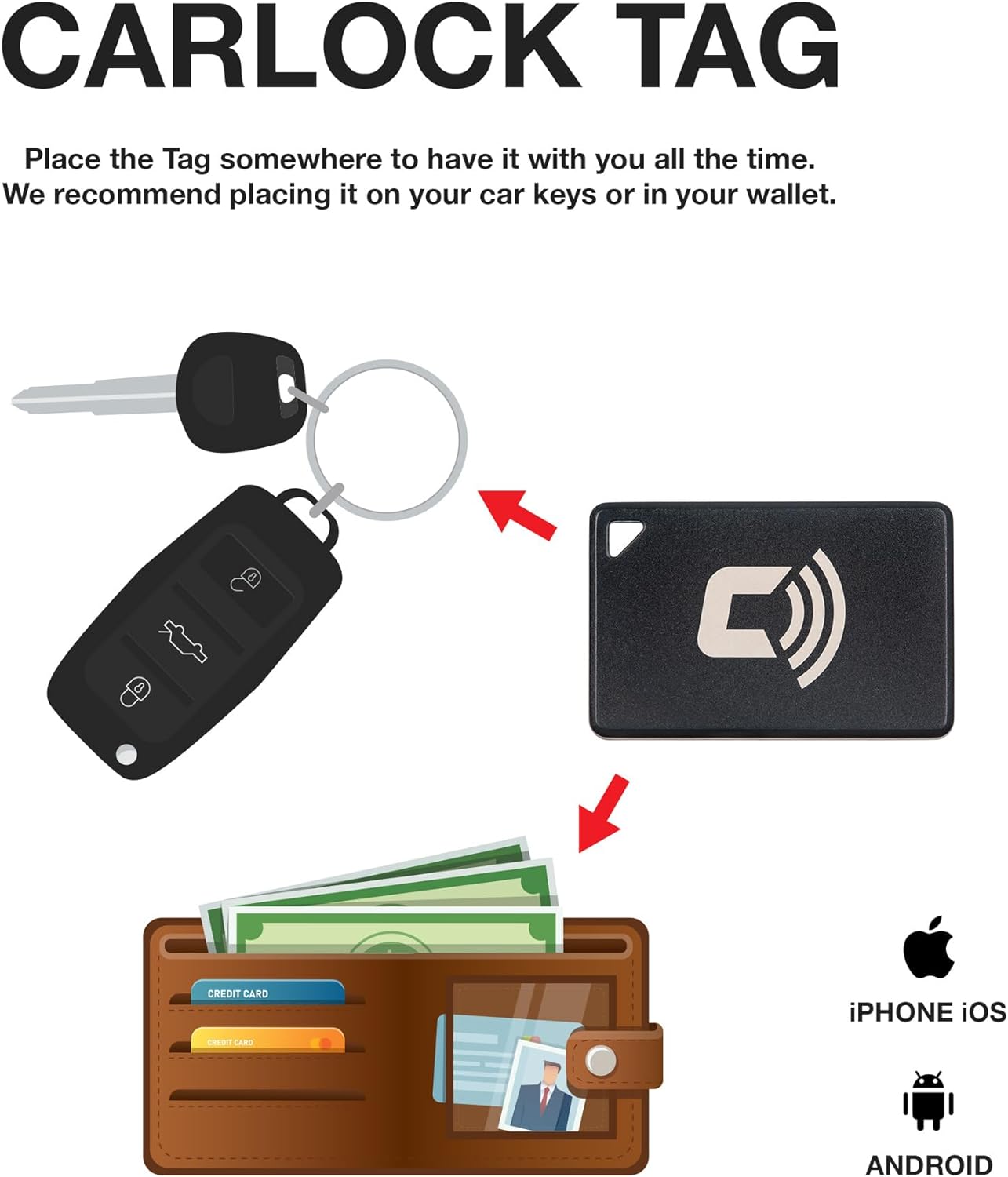 CARLOCK TAG

Place the Tag somewhere to have it with you all the time. We recommend placing it on your car keys or in your wallet.

iPHONE iOS
ANDROID