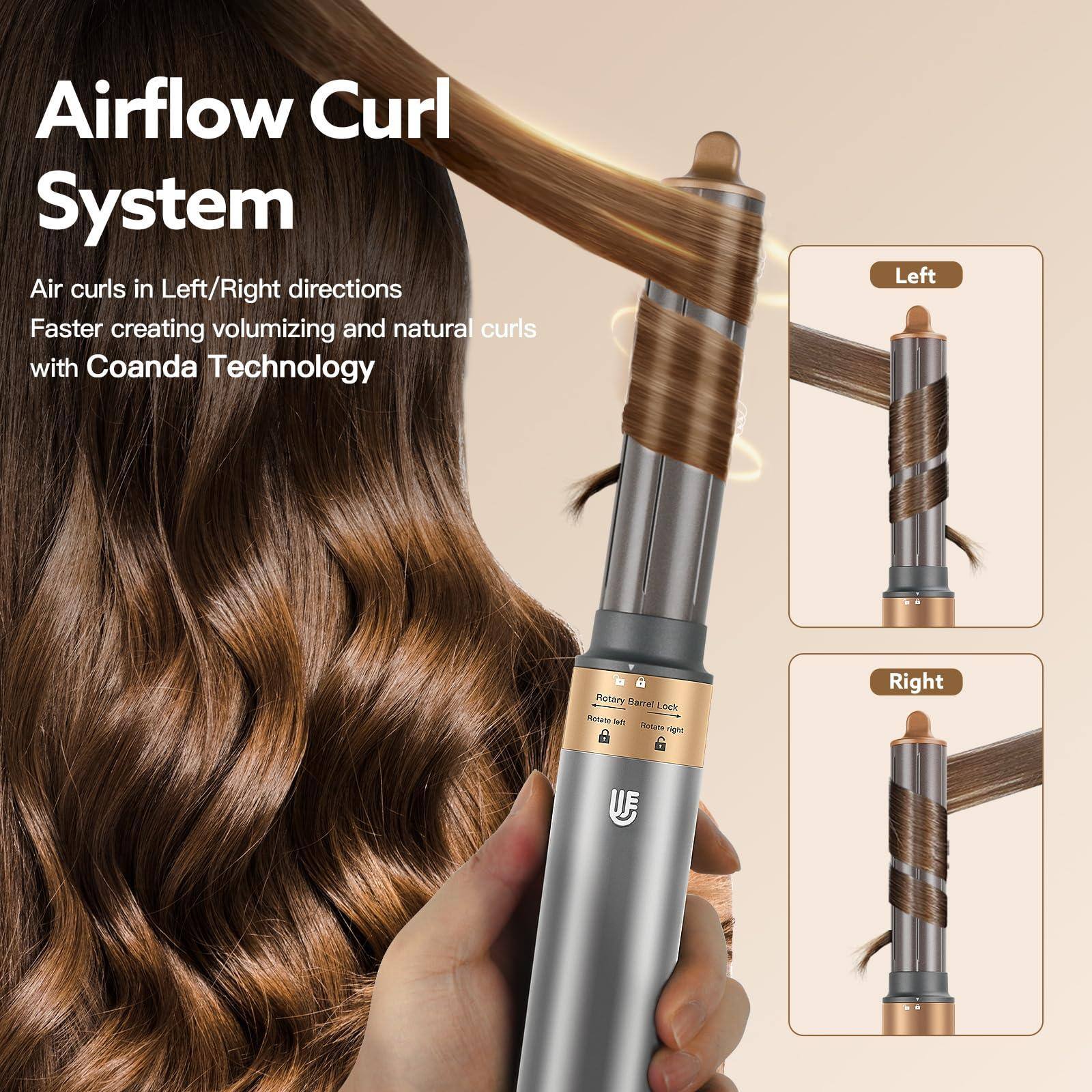 Airflow Curl System

Air curls in Left/Right directions  
Faster creating volumizing and natural curls with Coanda Technology

Left Rotary Barrel Lock  
Rotate left

Right Rotary Barrel Lock  
Rotate right