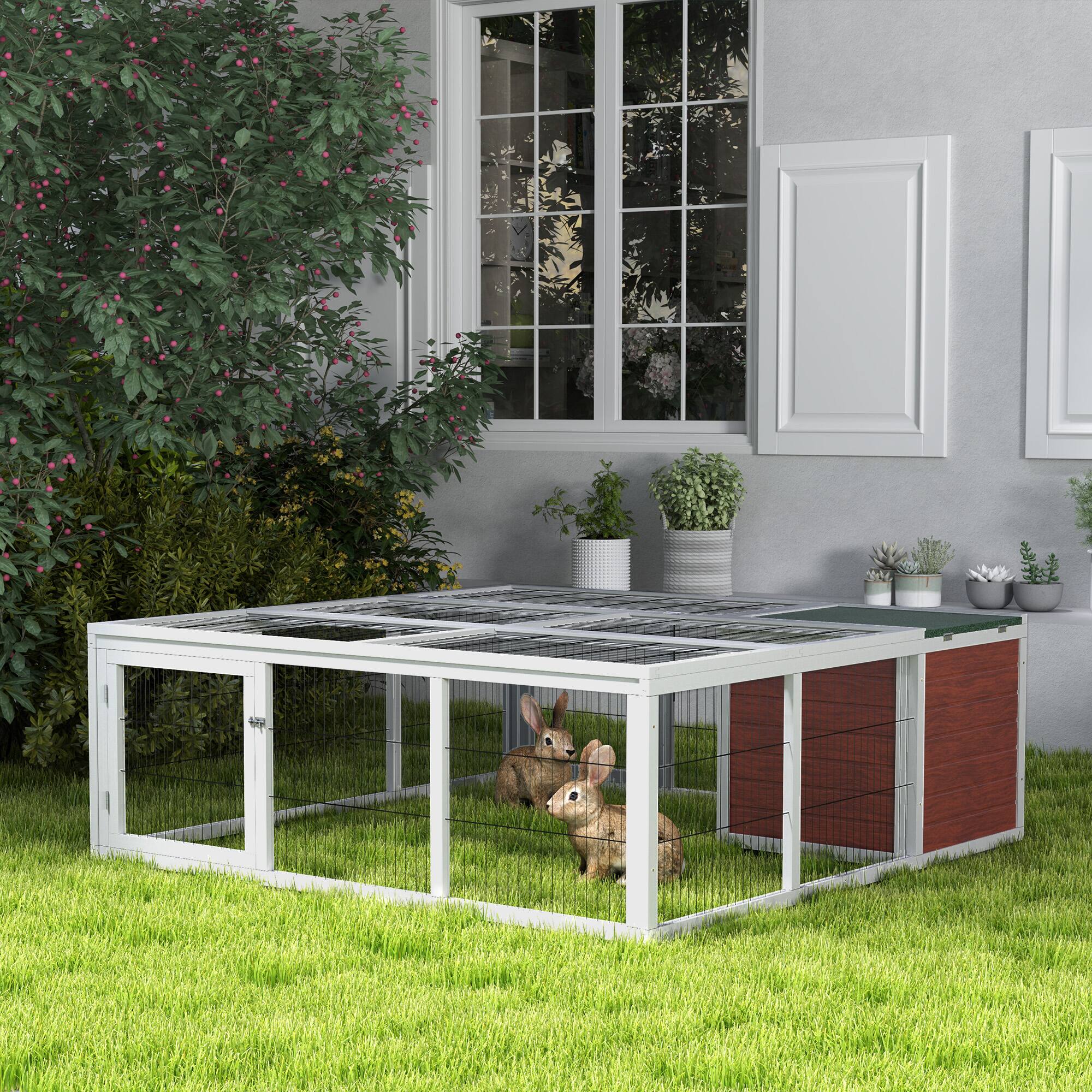 Alt View 1. Pawhut - Wooden Outdoor Rabbit Hutch Playpen Tortoise House Habitat with Run and Enclosed - Brown and White.