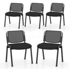 WELLFOR - Set of 5 Stackable Conference Chairs with Mesh Back - Black