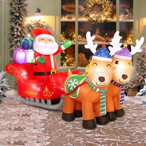 Alt View 5. Winado - 7 FT Christmas Santa Claus on Sleigh with Reindeer Yard Inflatable for Holiday Decorations - Multicolor.