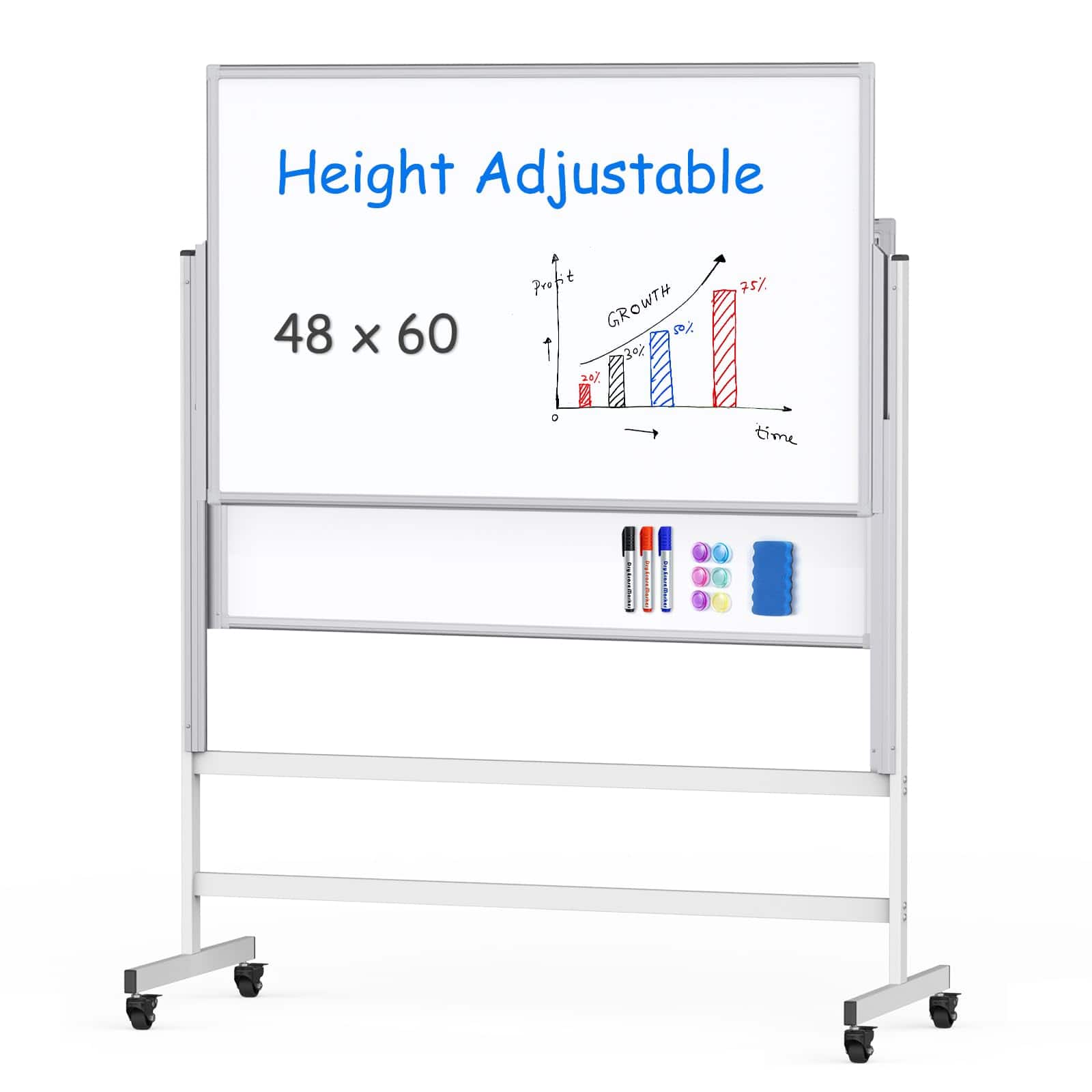 maxtek - Dry Erase Bulletin Boards Board 48 x 60 inches Dry Erase Board Double Sided Whiteboards & Presentation Supplies - White