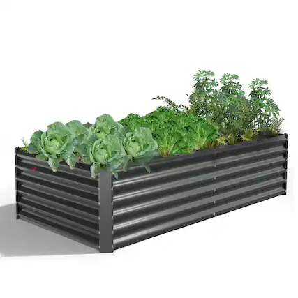 Front. A Anleolife - 3-Pack Metal Rectangular Raised Garden Bed Planter Boxes for Vegetables Flowers Herbs (72 in. L x 36 in. W x 18 in. H).