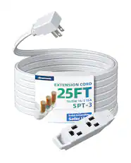Jewenwils EXTENSION CORD 25FT 1625W 16/3 13A SPT-3 Solid Grounding Safer